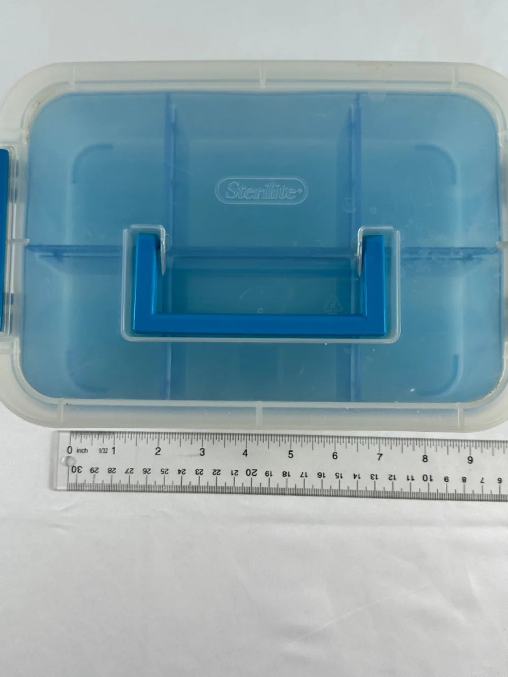 Sterilite Storage Container with Blue Removable Tray, Locking Lid with Handle.